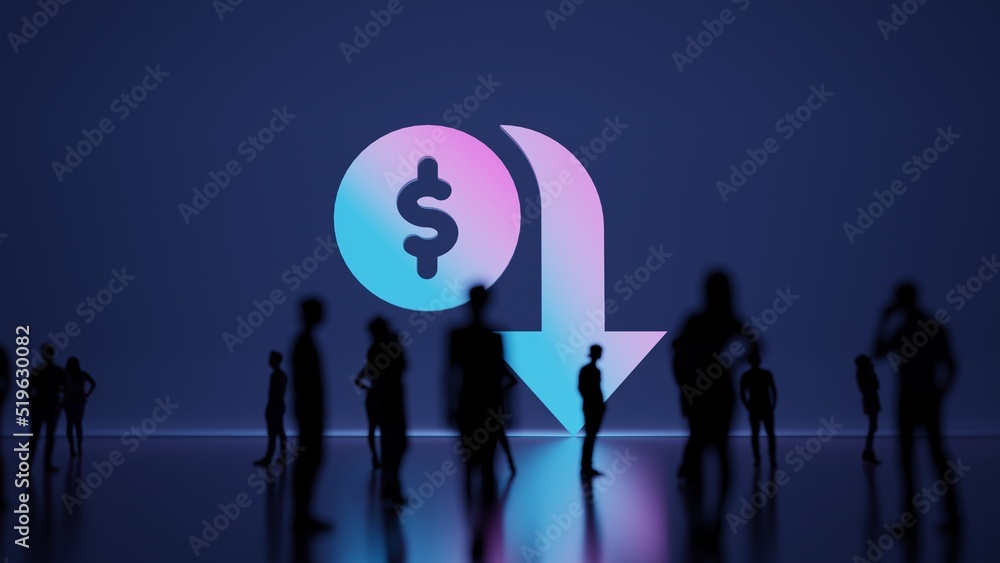 Poster 3d rendering people in front of symbol of devaluation on background