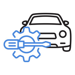 Automotive repair icon car service hood mechanic tools, line illustration