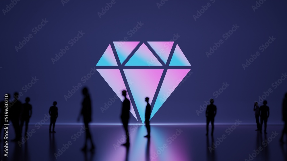 Poster 3d rendering people in front of symbol of diamond on background