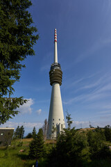 Swr radio tower on the highest mountain in the northern black forest. Single building with antennas...