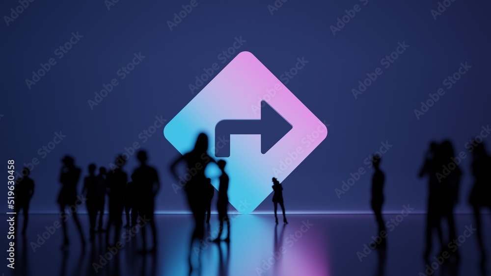 Poster 3d rendering people in front of symbol of directions on background