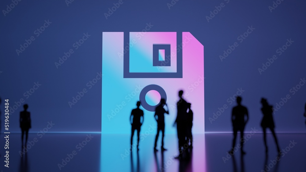 Aufkleber 3d rendering people in front of symbol of diskette on background