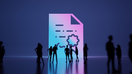 3d rendering people in front of symbol of diploma on background