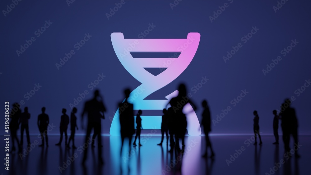 Poster 3d rendering people in front of symbol of dna on background