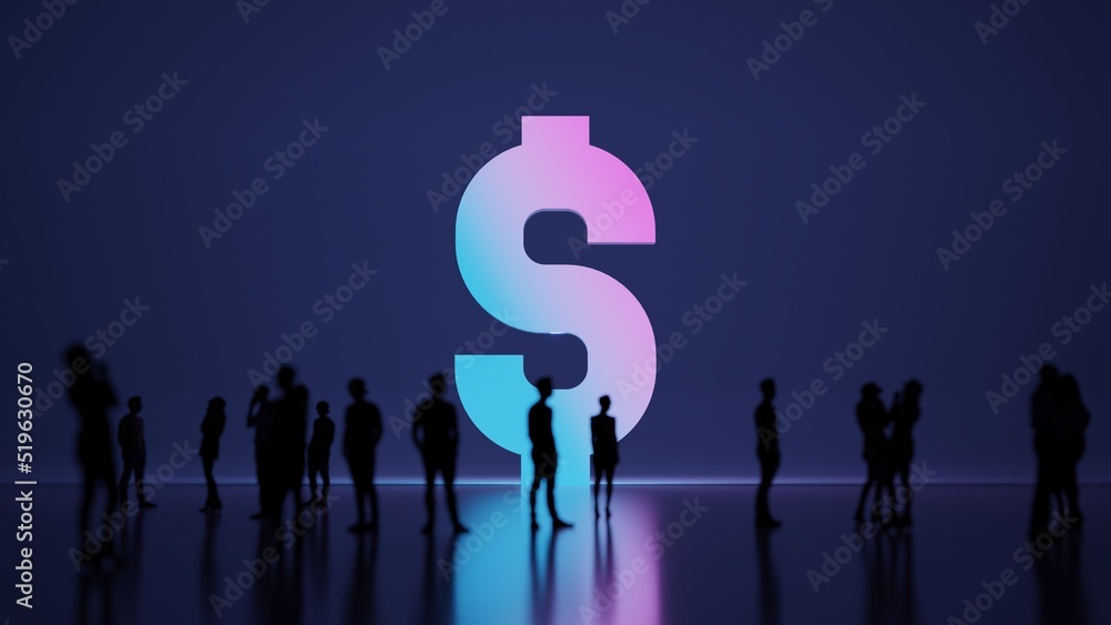 Poster 3d rendering people in front of symbol of dollar on background