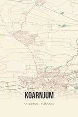 Koarnjum, Fryslan, Friesland region vintage street map. Retro Dutch city plan.