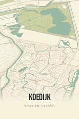 Koedijk, Noord-Holland vintage street map. Retro Dutch city plan.