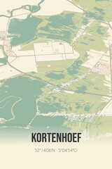 Kortenhoef, Noord-Holland vintage street map. Retro Dutch city plan.