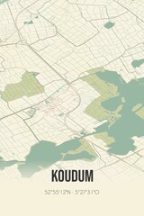 Koudum, Fryslan vintage street map. Retro Dutch city plan.