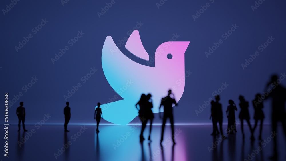 Poster 3d rendering people in front of symbol of dove on background
