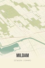 Mildam, Fryslan, Friesland region vintage street map. Retro Dutch city plan.