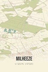 Milheeze, Noord-Brabant, Peel region vintage street map. Retro Dutch city plan.