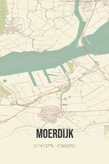 Moerdijk, Noord-Brabant vintage street map. Retro Dutch city plan.