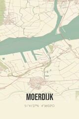 Fototapeta premium Moerdijk, Noord-Brabant vintage street map. Retro Dutch city plan.