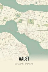 Aalst, Gelderland, Betuwe region vintage street map. Retro Dutch city plan.