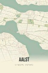 Obraz premium Aalst, Gelderland, Betuwe region vintage street map. Retro Dutch city plan.