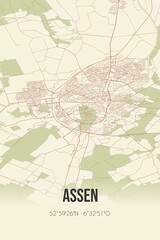Assen, Drenthe vintage street map. Retro Dutch city plan.