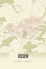 Fototapeta premium Assen, Drenthe vintage street map. Retro Dutch city plan.