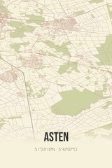 Asten, Noord-Brabant, Peel region vintage street map. Retro Dutch city plan.