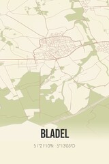 Bladel, Noord-Brabant vintage street map. Retro Dutch city plan.