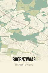 Boornzwaag, Fryslan, Friesland region vintage street map. Retro Dutch city plan.