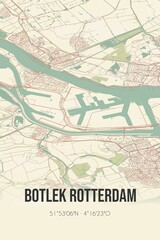 Botlek Rotterdam, Zuid-Holland, Randstad region vintage street map. Retro Dutch city plan.