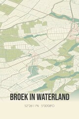 Broek in Waterland, Noord-Holland vintage street map. Retro Dutch city plan.