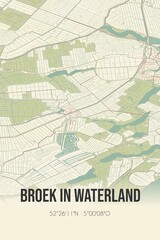 Obraz premium Broek in Waterland, Noord-Holland vintage street map. Retro Dutch city plan.