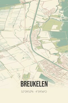 Breukelen, Utrecht vintage street map. Retro Dutch city plan.
