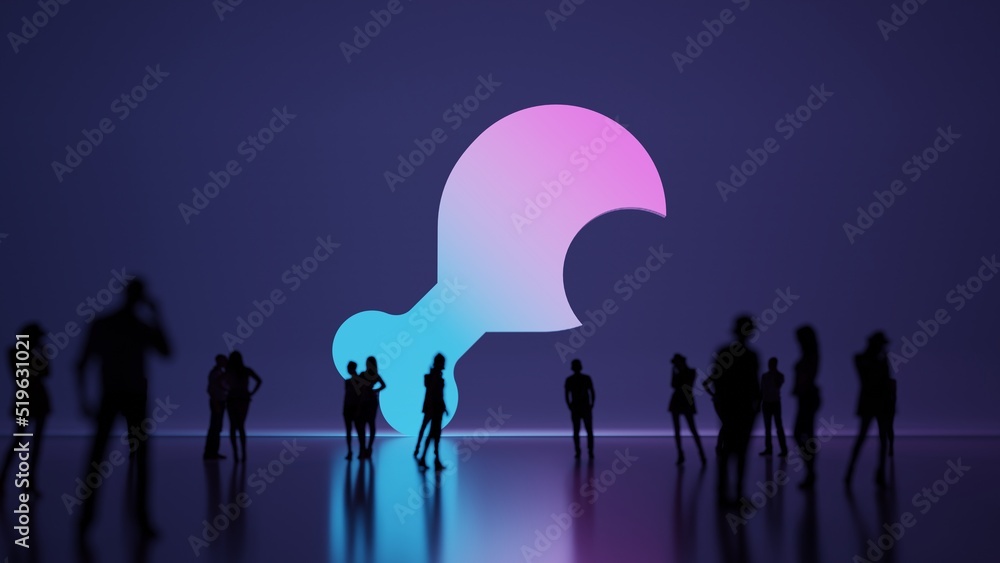 Poster 3d rendering people in front of symbol of drumstick bite on background