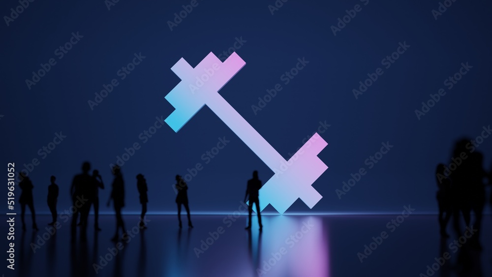 Poster 3d rendering people in front of symbol of dumbbell on background