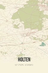 Holten, Overijssel, Twente region vintage street map. Retro Dutch city plan.