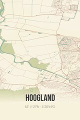 Hoogland, Utrecht vintage street map. Retro Dutch city plan.