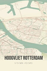 Hoogvliet Rotterdam, Zuid-Holland, Randstad region vintage street map. Retro Dutch city plan.