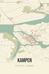 Kampen, Overijssel, Ijsselland region vintage street map. Retro Dutch city plan.