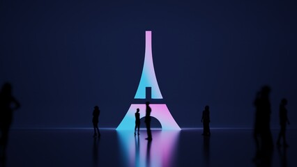 3d rendering people in front of symbol of Eiffel tower on background