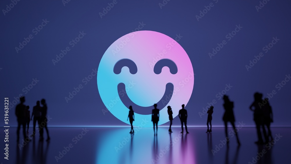 Poster 3d rendering people in front of symbol of emoticons happy on background