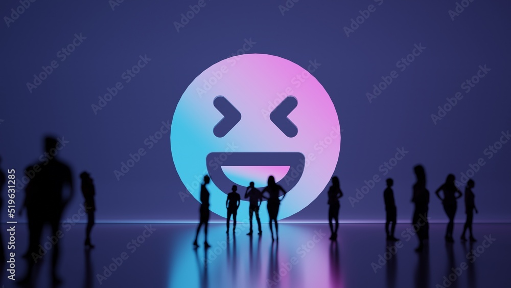 Poster 3d rendering people in front of symbol of emoticons laughing on background