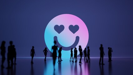 3d rendering people in front of symbol of emoticons in love on background