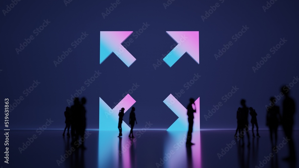 Poster 3d rendering people in front of symbol of expand on background