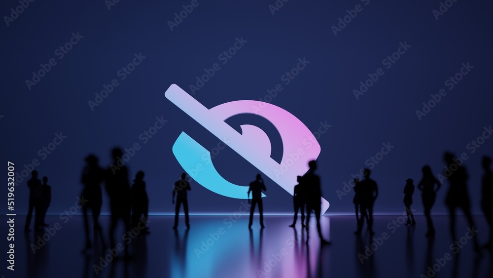 Poster 3d rendering people in front of symbol of eye slash on background