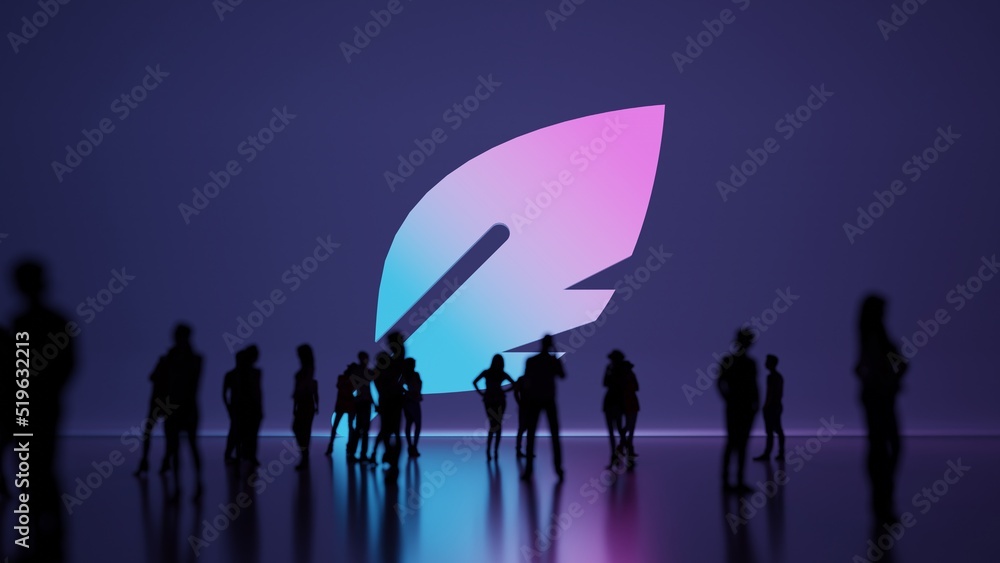 Poster 3d rendering people in front of symbol of feather on background