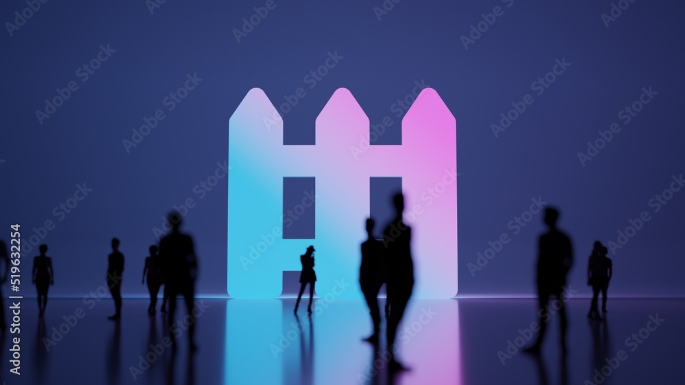 Poster 3d rendering people in front of symbol of fence on background