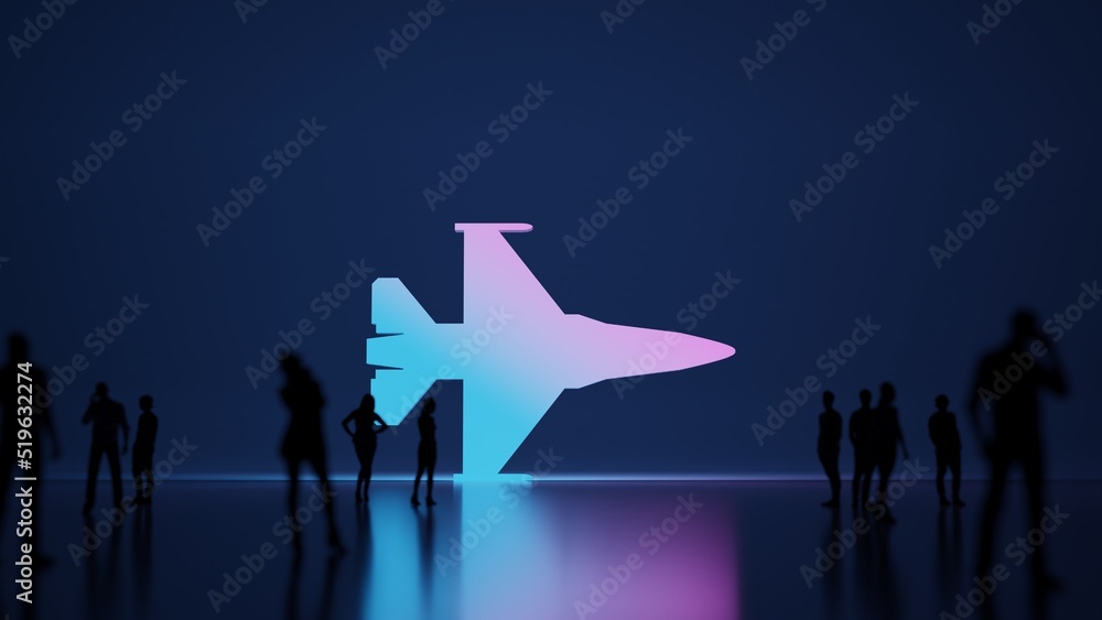 Poster 3d rendering people in front of symbol of fighter jet on background