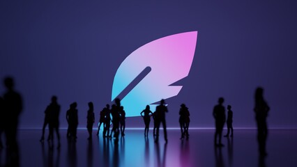 3d rendering people in front of symbol of feather on background