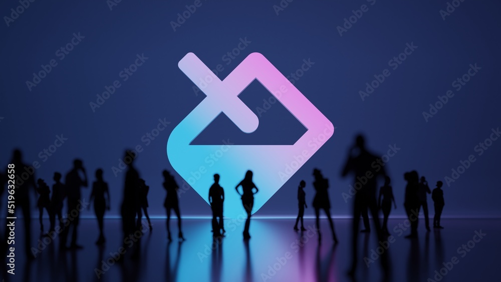 Poster 3d rendering people in front of symbol of fill on background