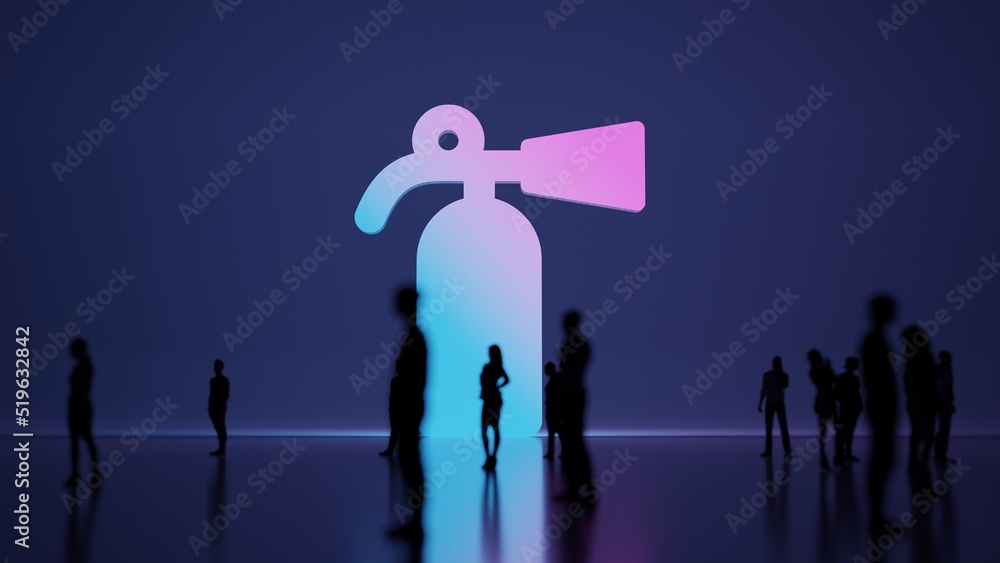 Poster 3d rendering people in front of symbol of fire extinguisher on background