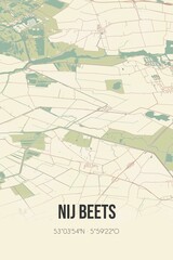 Nij Beets, Fryslan, Friesland region vintage street map. Retro Dutch city plan.