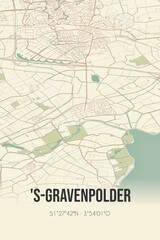 's-Gravenpolder, Zeeland vintage street map. Retro Dutch city plan.