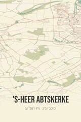 Fototapeta na wymiar 's-Heer Abtskerke, Zeeland vintage street map. Retro Dutch city plan.
